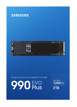 Samsung 990 EVO Plus 2TB SSD, M.2 NVMe PCIe x4  - Läs: 7 250 MB, Skriv: 6 300 MB, Garanti: 5 år 