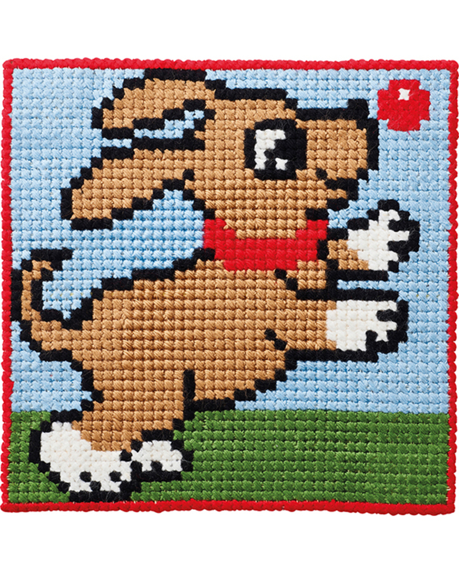 Barnbroderi 25x25 Hund med boll