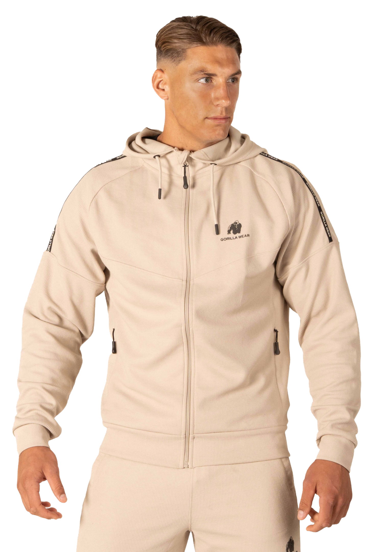 Harvey Hooded Track Jacket, beige