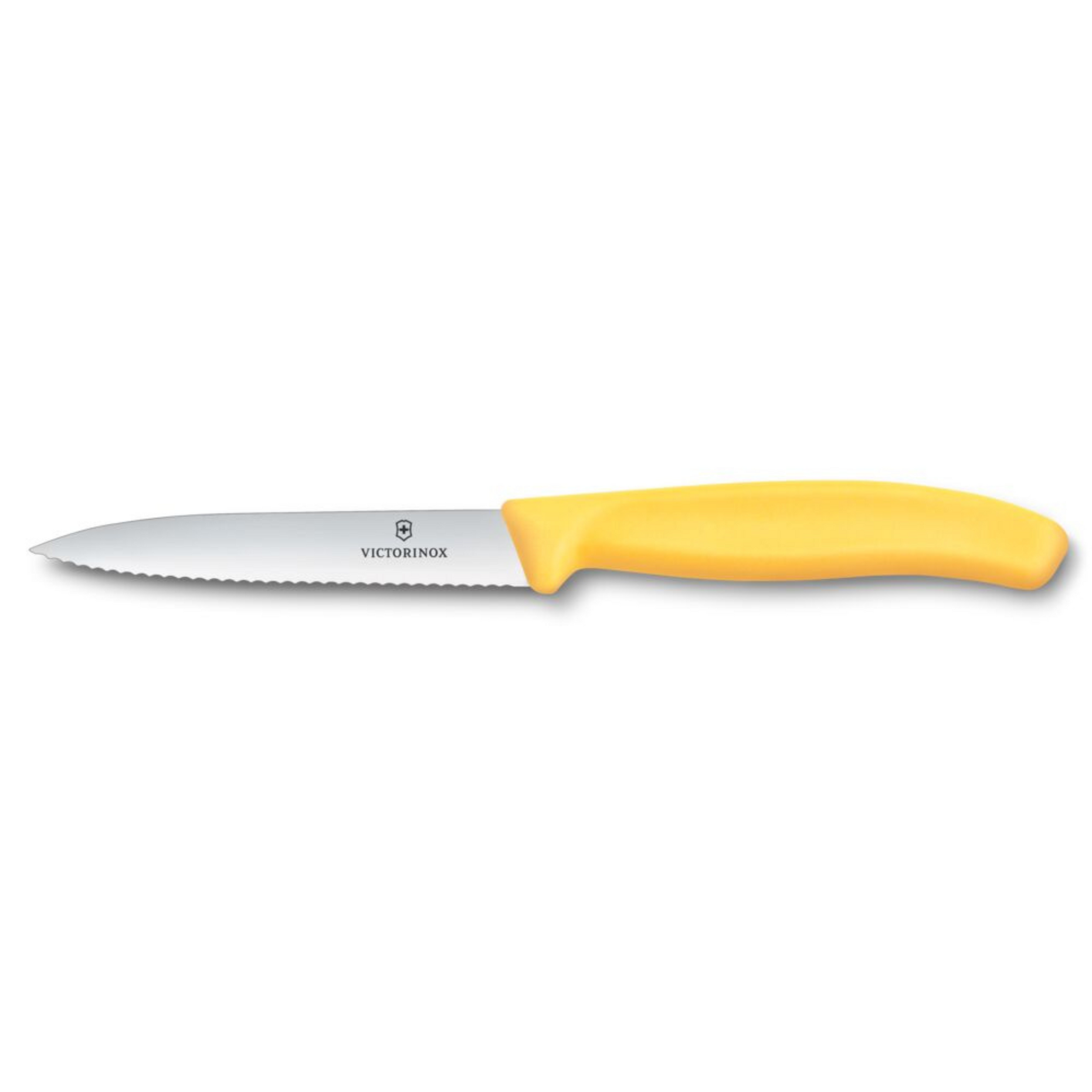 "Pigga Peggy" kniven från Victorinox, spetsig-vågig, gul