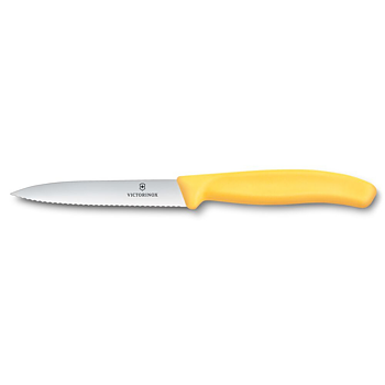 "Pigga Peggy" kniven från Victorinox, spetsig-vågig, gul