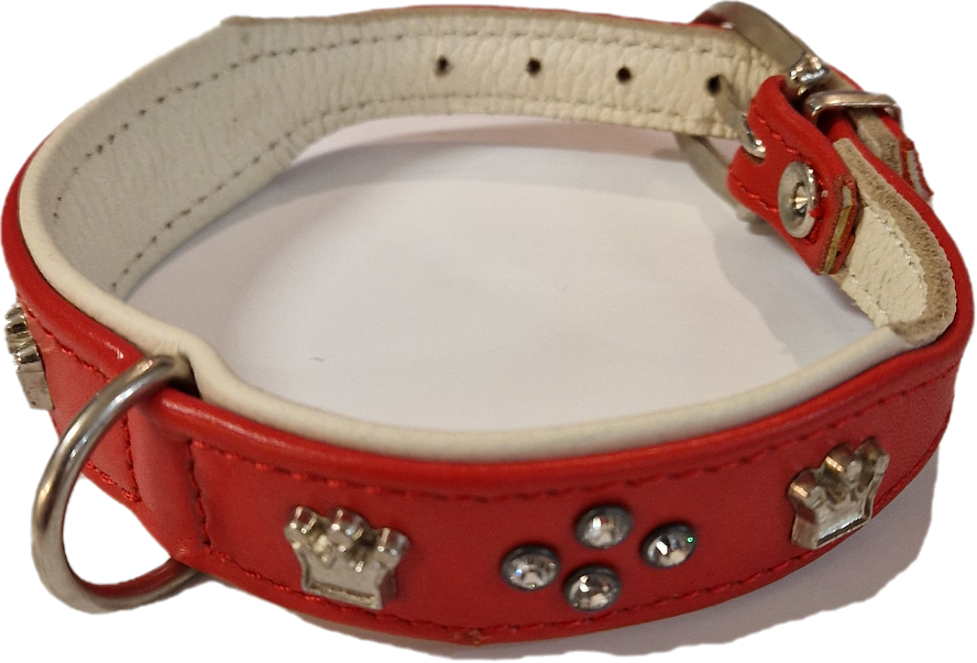 Läderhalsband med bling rött, 24-29cm