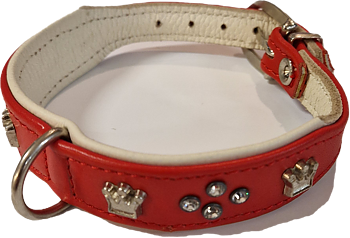 Läderhalsband med bling rött, 24-29cm