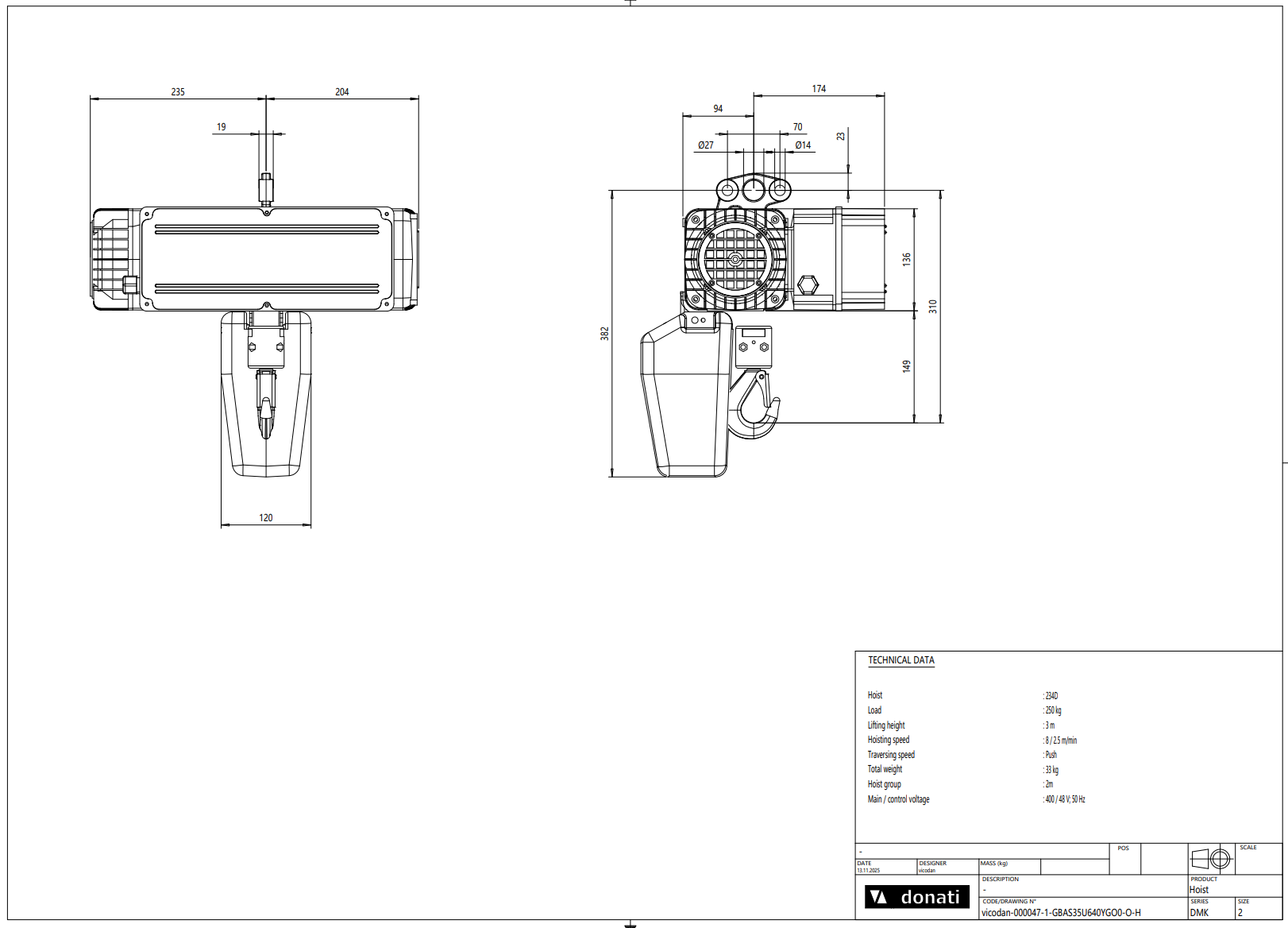 Pelarsvängkran Donati inkl. kättingtelfer / Maxlast: 250 kg / 6 m armlängd - 3