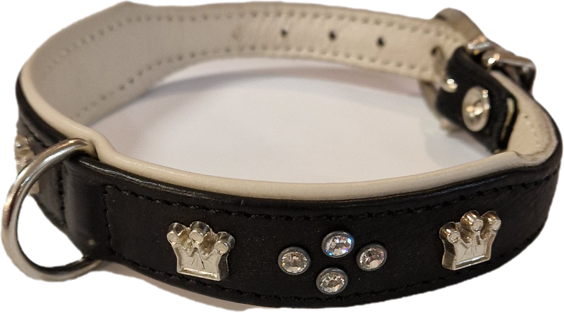 Läderhalsband med bling svart, 24-29cm