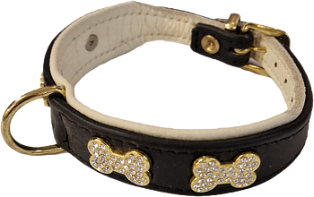 Läderhalsband med bling svart, 24-29cm