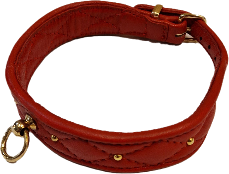 Läderhalsband med bling rött, 30-34cm