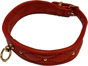 Läderhalsband med bling rött, 30-34cm
