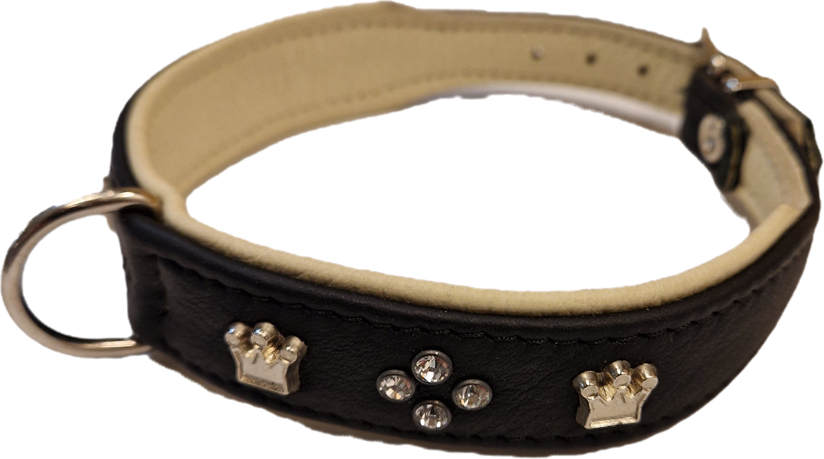 Läderhalsband med bling svart, 30-34cm