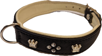 Läderhalsband med bling svart, 30-34cm