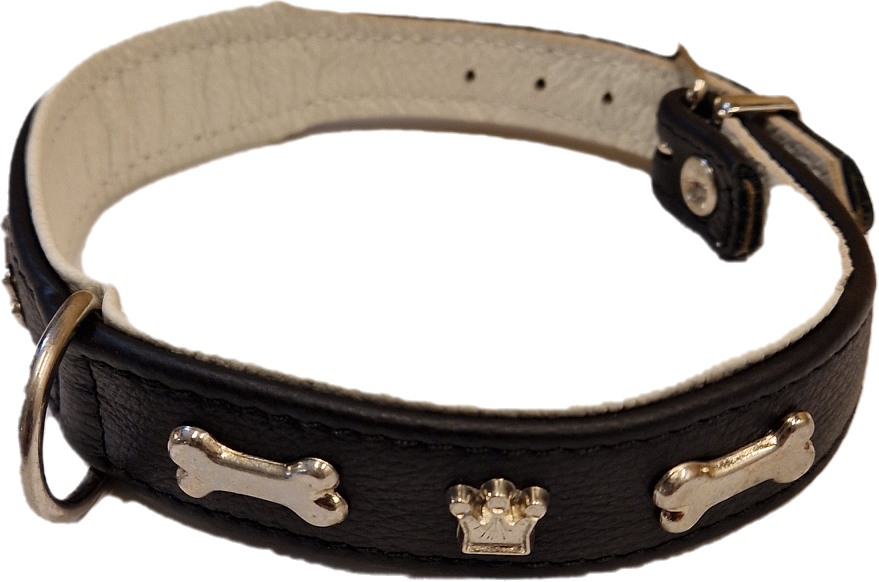 Läderhalsband med bling svart, 30-34cm