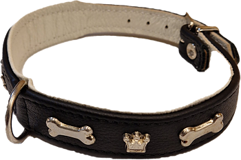 Läderhalsband med bling svart, 30-34cm