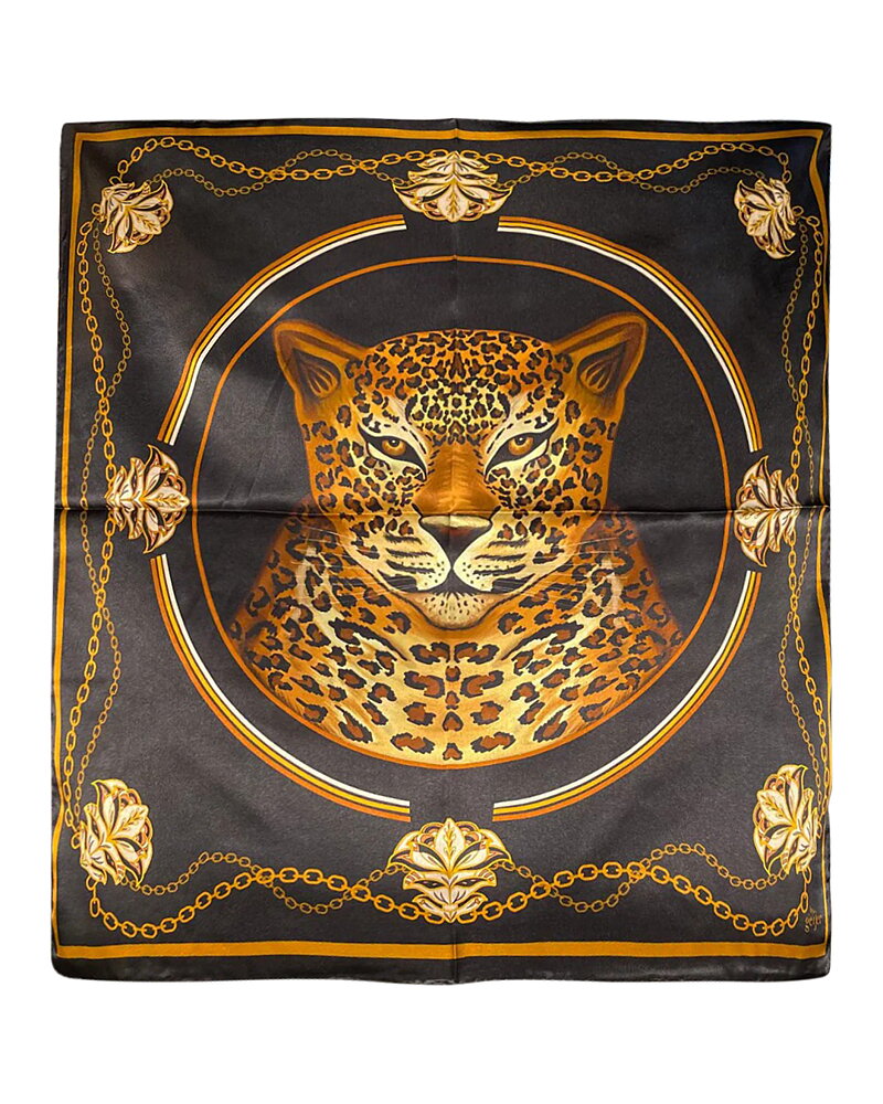 Sidensjal leopardmönstrad svart