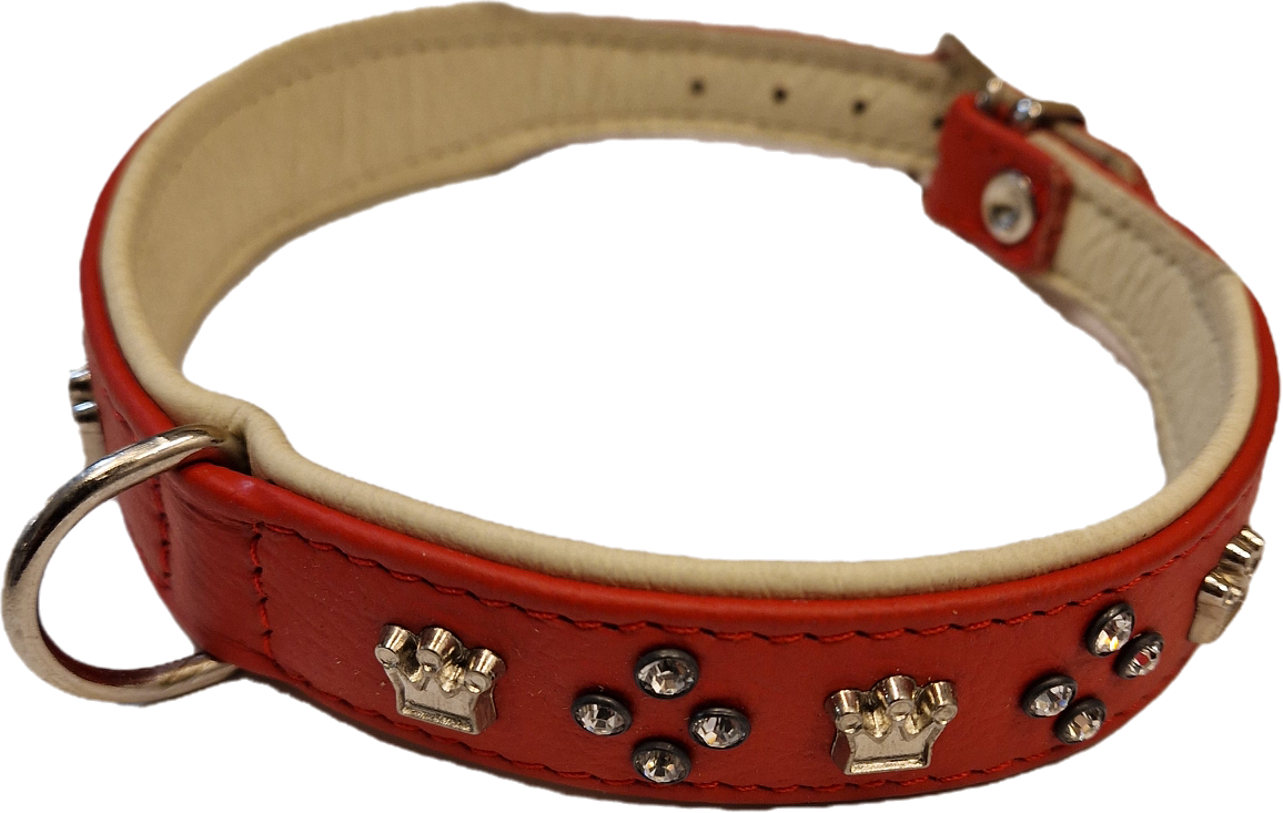 Läderhalsband med bling rött, 34-39cm