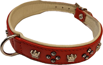 Läderhalsband med bling rött, 34-39cm