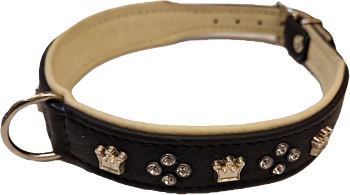 Läderhalsband med bling svart, 34-39cm