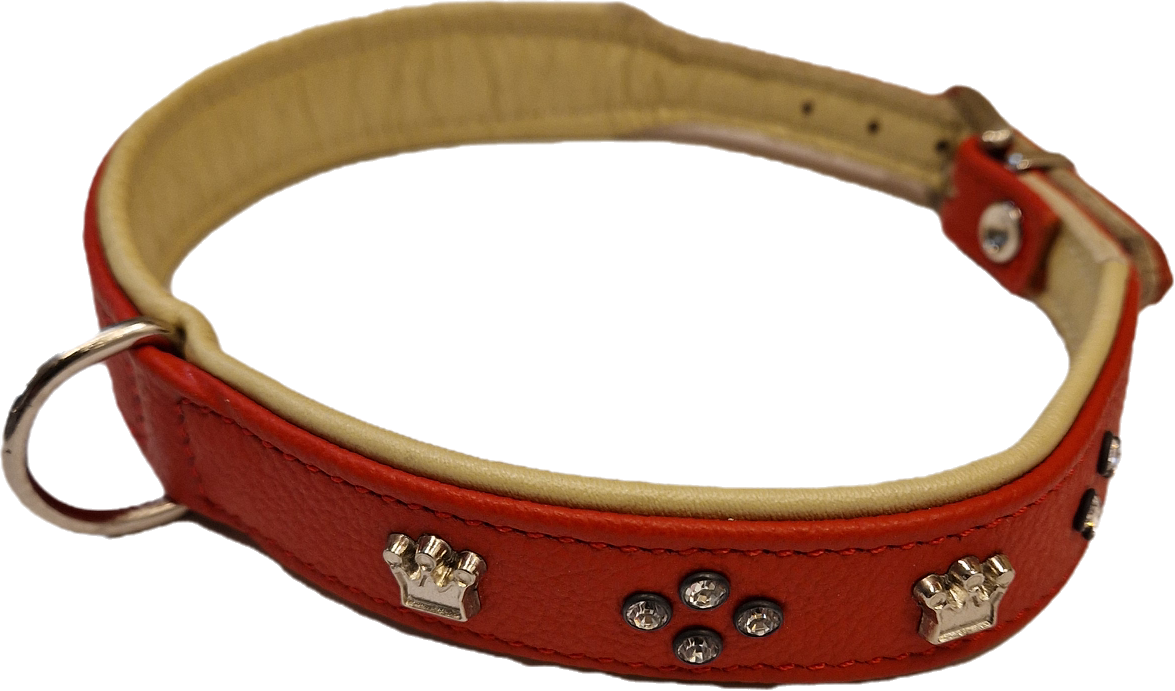 Läderhalsband med bling rött, 39-44cm