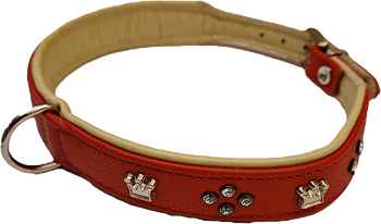 Läderhalsband med bling rött, 39-44cm