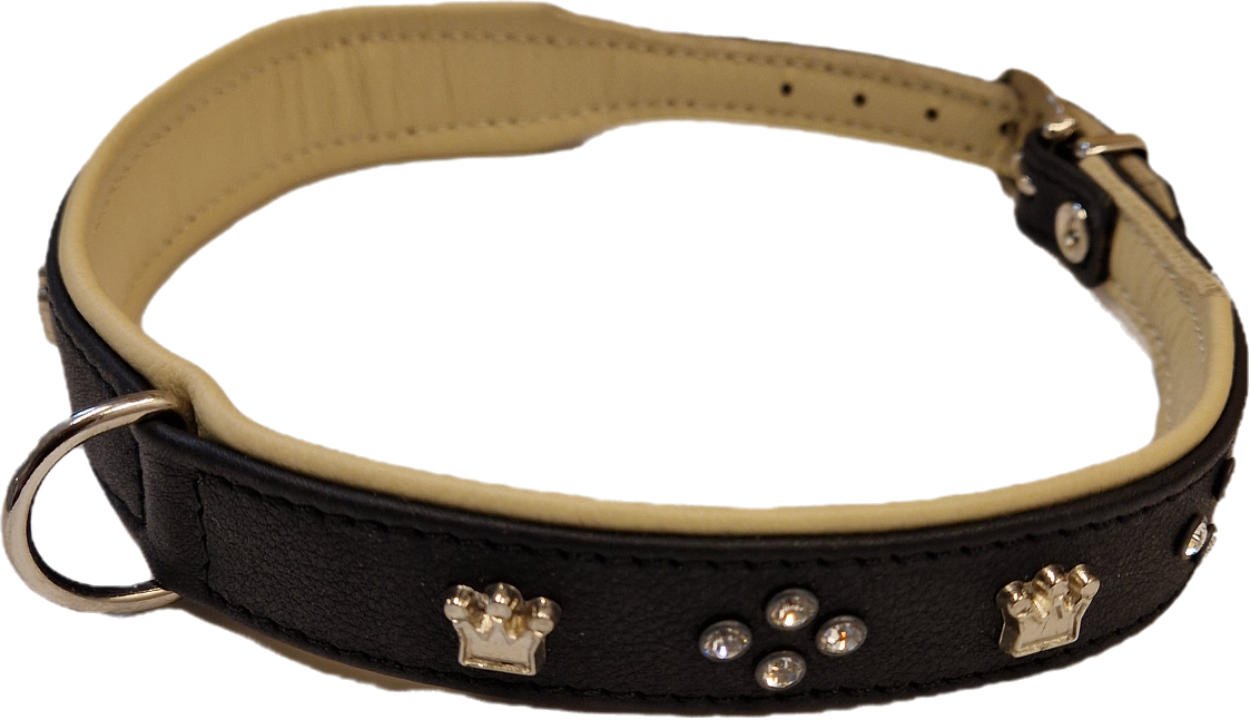 Läderhalsband med bling svart, 39-44cm