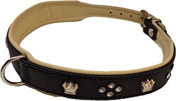 Läderhalsband med bling svart, 39-44cm