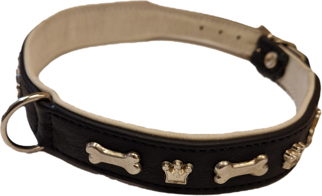 Läderhalsband med bling svart, 39-44cm