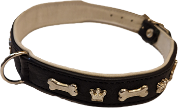 Läderhalsband med bling svart, 39-44cm