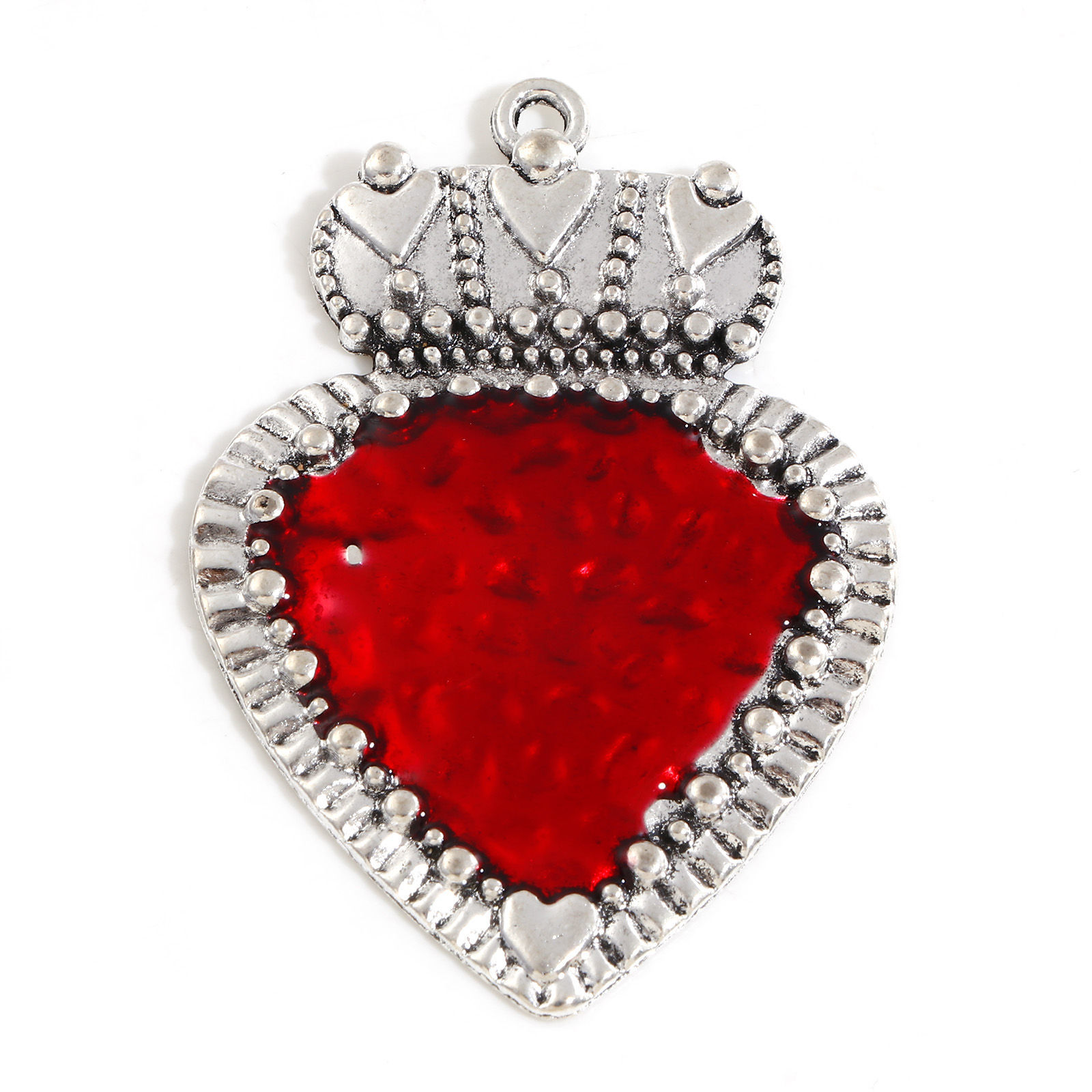 Berlock - Hjärta Ex Voto,  Silver & Rött 63mm