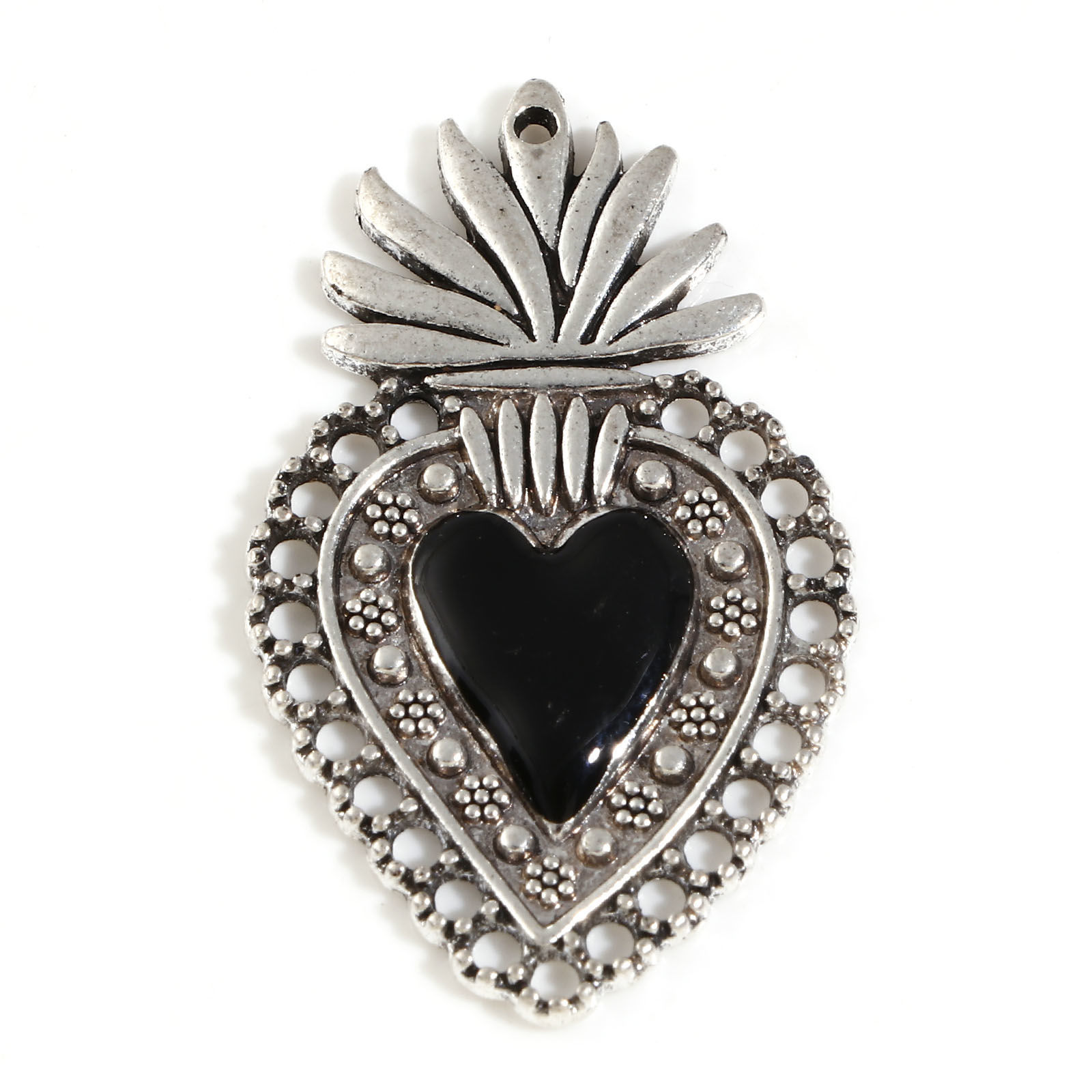 Berlock - Hjärta Ex Voto,  Silver & svart 40mm