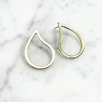 Silver earrings TEAR DROP - raw brass/silver S/M/L
