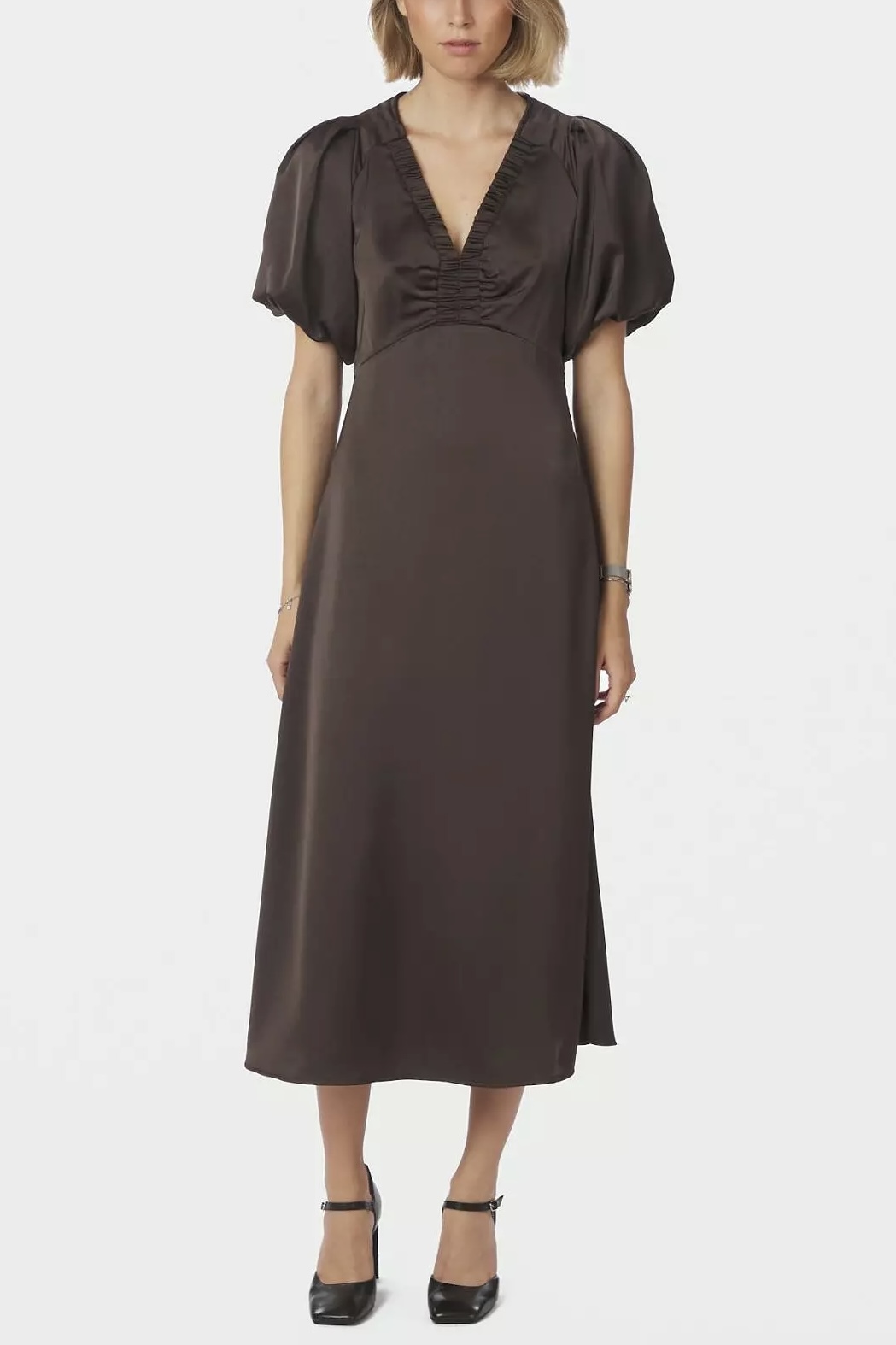 Neo Noir  - Illana Heavy Satin Dress Dark Brown