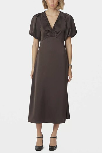 Neo Noir  - Illana Heavy Satin Dress Dark Brown