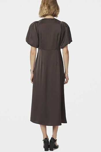 Neo Noir  - Illana Heavy Satin Dress Dark Brown
