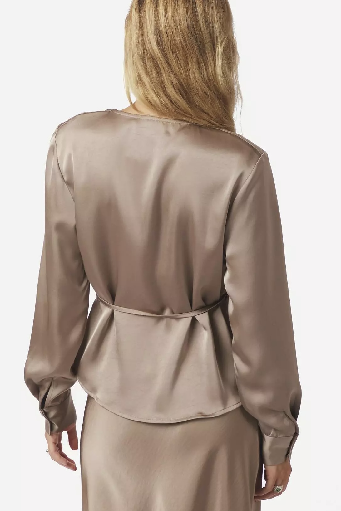 Neo Noir  - Caprina Heavy Sateen Blouse  Dark Taupe - 2