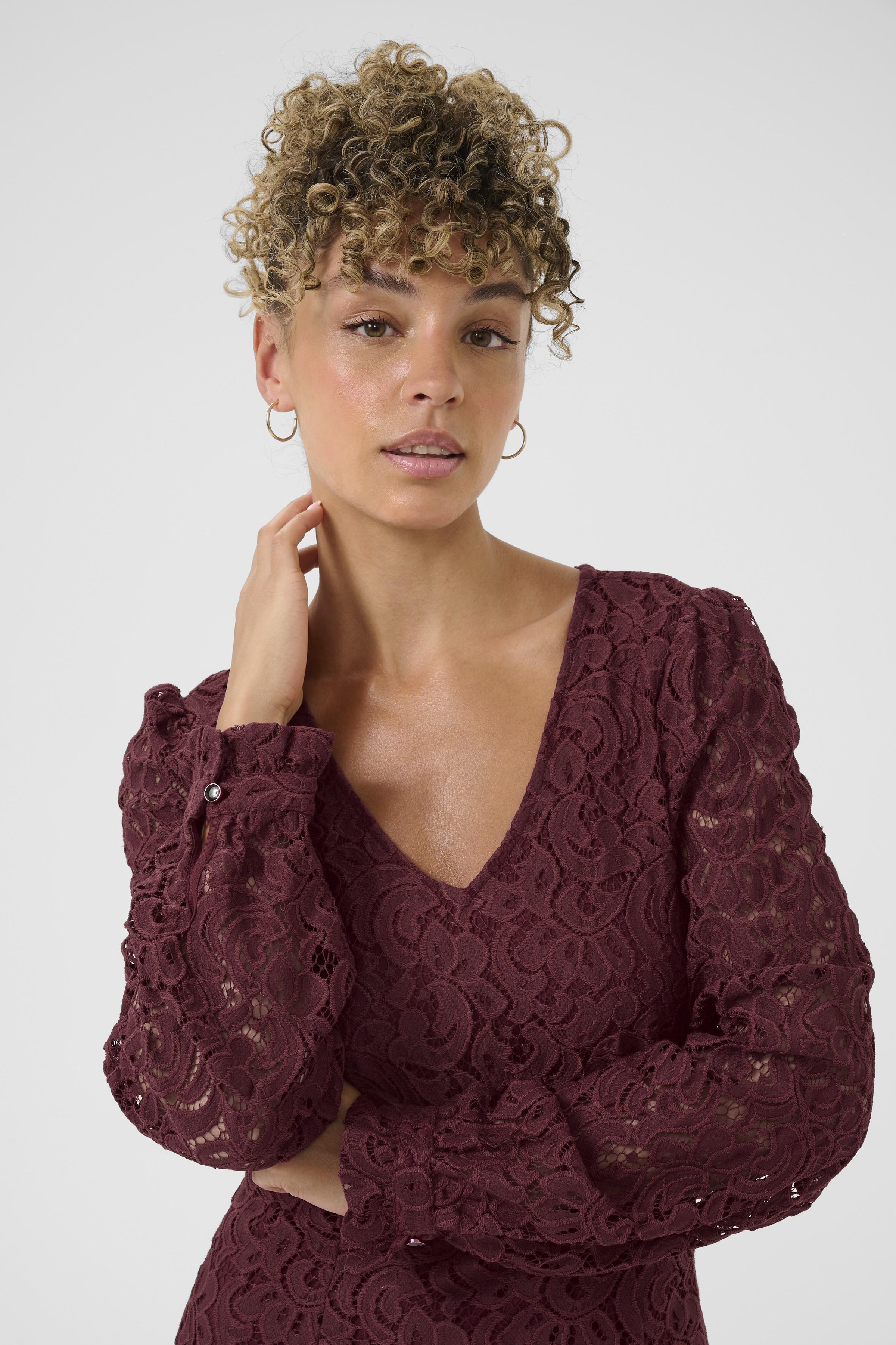 Cream Thit Ebana V-neck Dress Zinfandel - 2