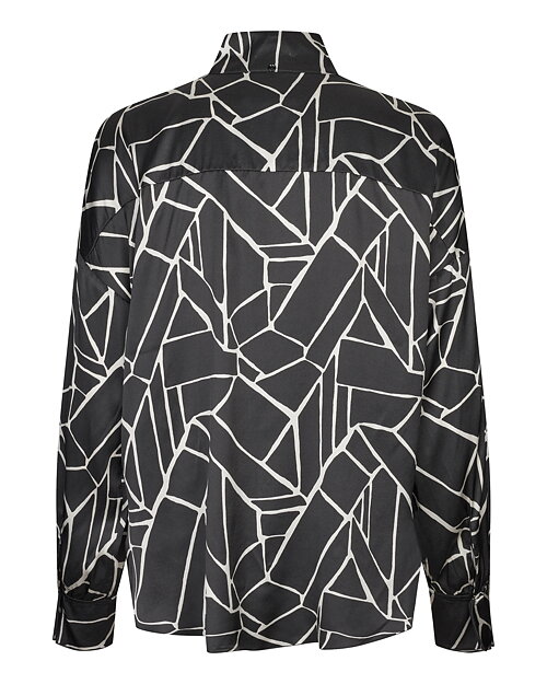Sidenblus Elka mönstrad svart/offwhite - 7