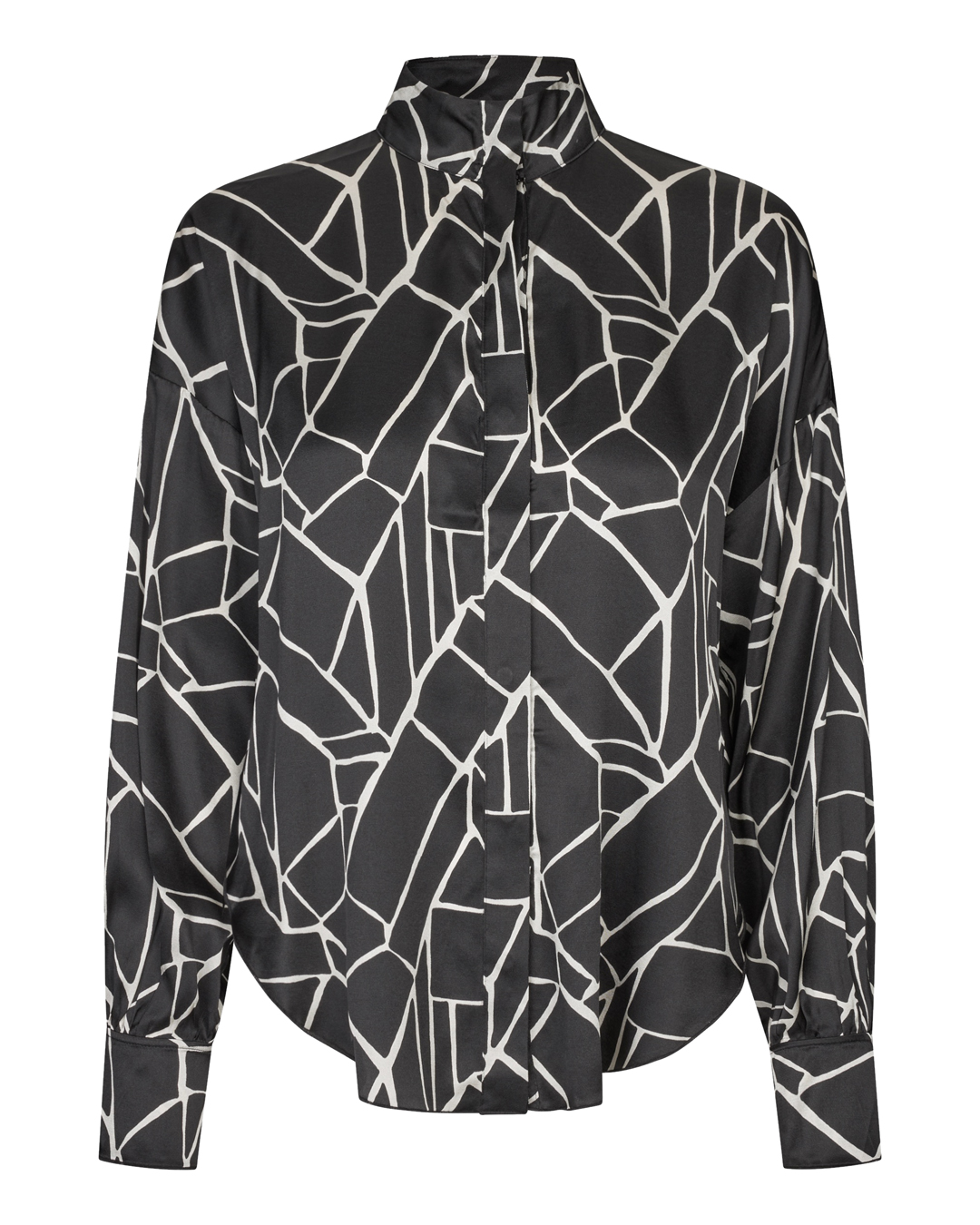 Sidenblus Elka mönstrad svart/offwhite - 6