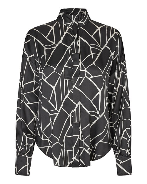 Sidenblus Elka mönstrad svart/offwhite - 6