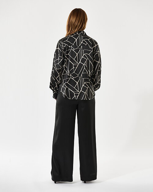 Sidenblus Elka mönstrad svart/offwhite - 4