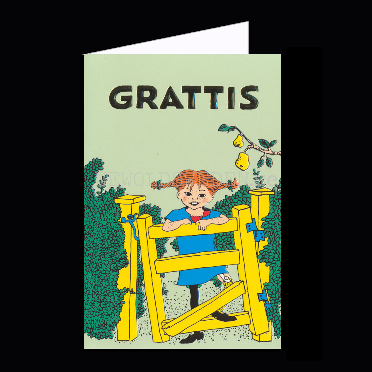 Pippi Långstrump Grattiskort - Präglat Dubbelkort med kuvert  - Ingrid Vang Nyman - 1050