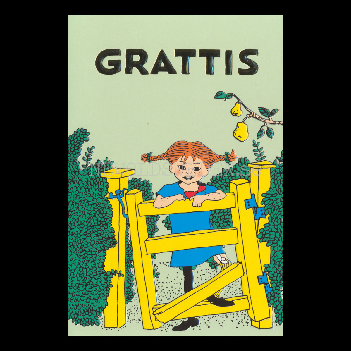 Pippi Långstrump Grattiskort - Präglat Dubbelkort med kuvert  - Ingrid Vang Nyman - 1050 - 3
