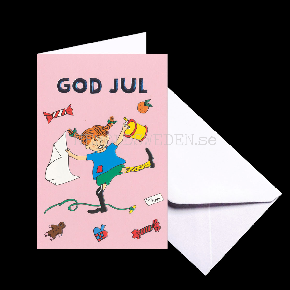 Pippi Långstrump Julkort - Präglat Dubbelkort med kuvert  - Ingrid Vang Nyman - 1050 - 2
