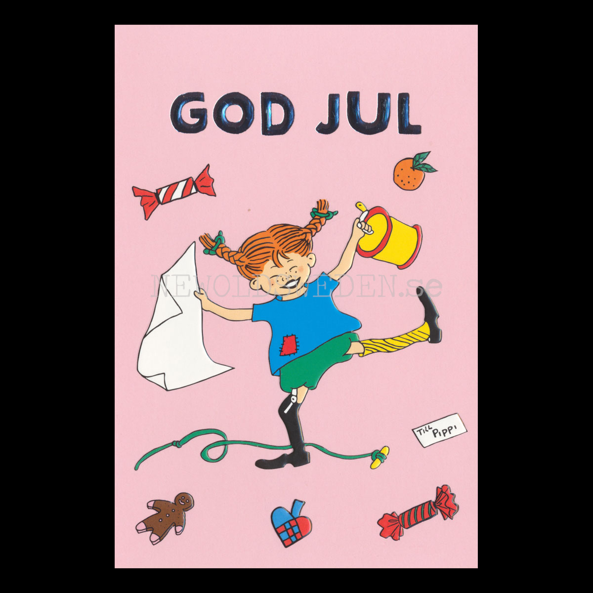 Pippi Långstrump Julkort - Präglat Dubbelkort med kuvert  - Ingrid Vang Nyman - 1050 - 3