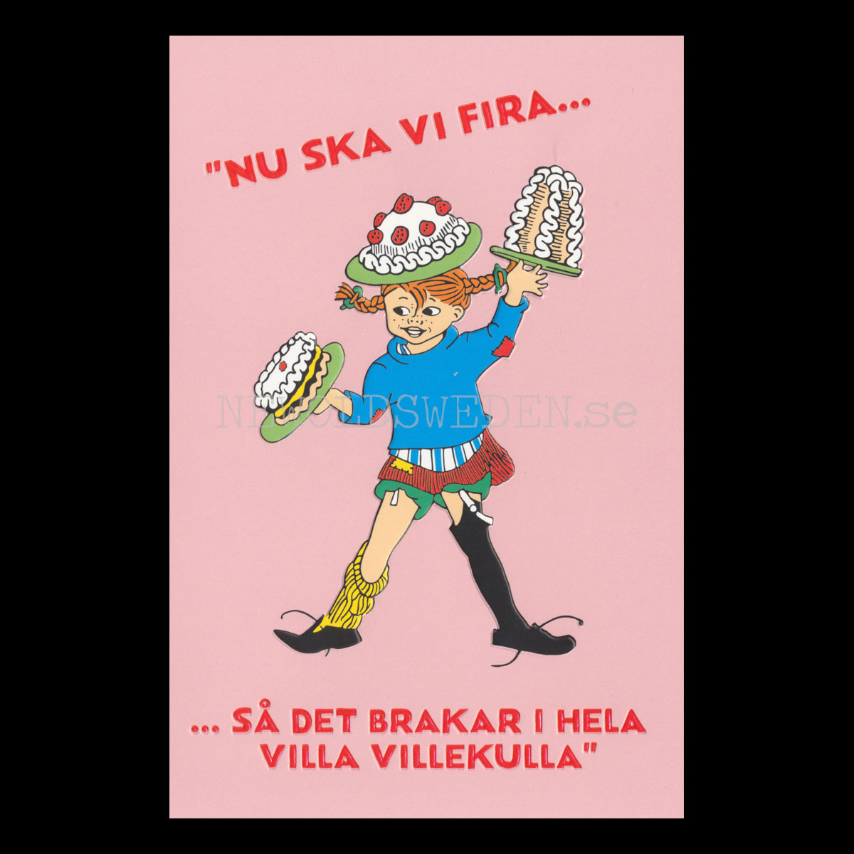 Pippi Långstrump Grattiskort - Präglat Dubbelkort med kuvert  - Ingrid Vang Nyman - 1050 - 3