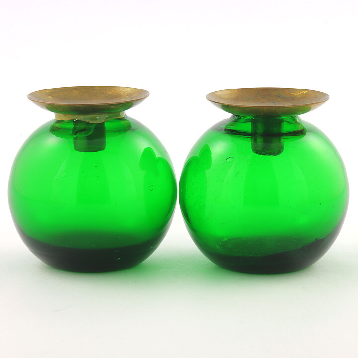 Gunnar Ander (Lightballs 1950s) Two Swelling Glass Candleholders 7 cm (3)