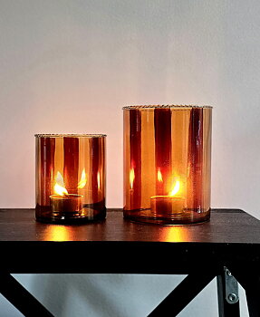 Ljuslykta Stripe - Amber/Brown 10x12,5cm