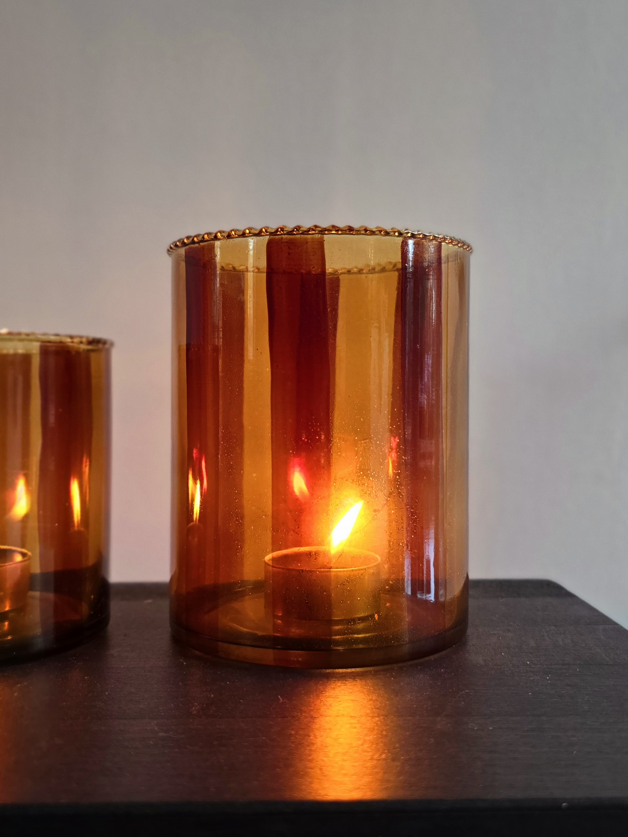 Ljuslykta Stripe - Amber/Brown 10x12,5cm