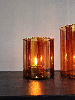 Ljuslykta Stripe - Amber/Brown 8x9,5cm