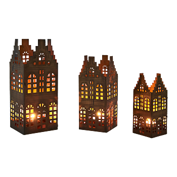 Ljuslyktor Village - Set om 3