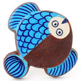 ケル・ブロムベリ  ターコイズ/ブラウンの魚の陶板  (15cm)  1960年代