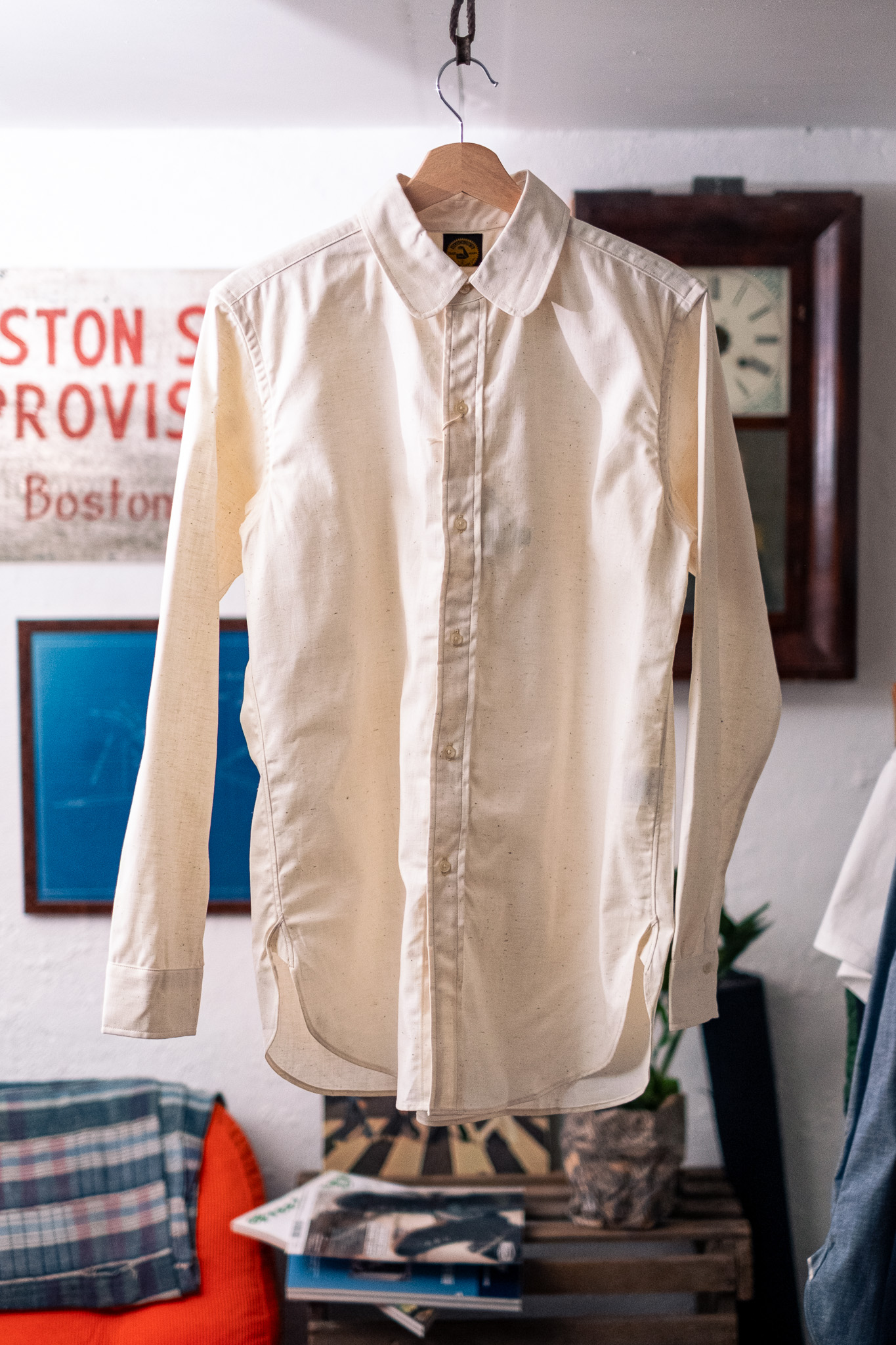 Warehouse x John Gluckow - BB Round Collar Oxford Shirt Ecru